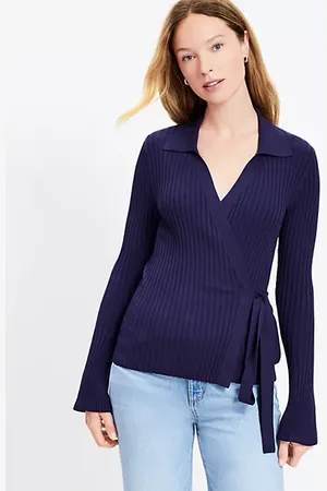 LOFT Ribbed Collared Wrap Sweater