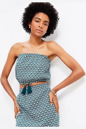 LOFT Beach Mosaic Crinkle Strapless Bubble Hem Top