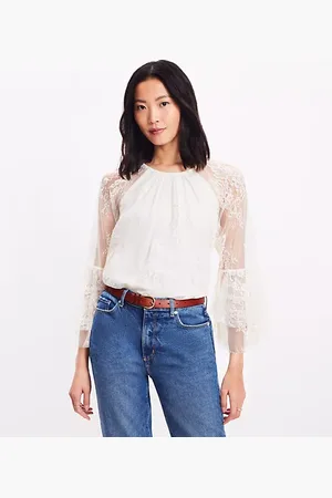 LOFT Petite Chantilly Lace Flare Sleeve Blouse