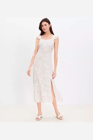 LOFT Swirl Ruffle Strap Midi Dress