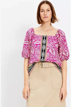 LOFT Petite Palm Bubble Sleeve Square Neck Blouse
