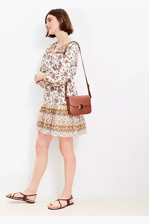LOFT Floral Pleated Flounce Mini Dress