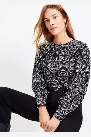 LOFT Tile Textured Balloon Sleeve Blouse