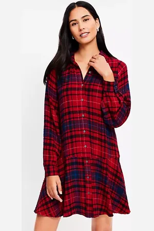LOFT Petite Plaid Flounce Mini Shirtdress