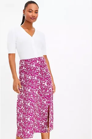LOFT Floral Side Slit Midi Skirt