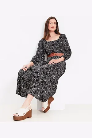 LOFT Dotted Smocked Waist Midi Dress