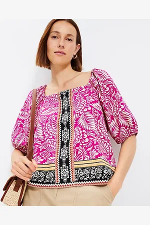 LOFT Palm Bubble Sleeve Square Neck Blouse