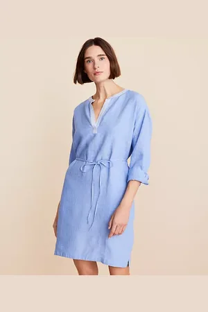 LOFT Petite Lou & Grey Crosshatch Linen Pocket Shirtdress