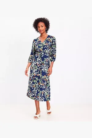 LOFT Leafed Tie Front Midi Dress