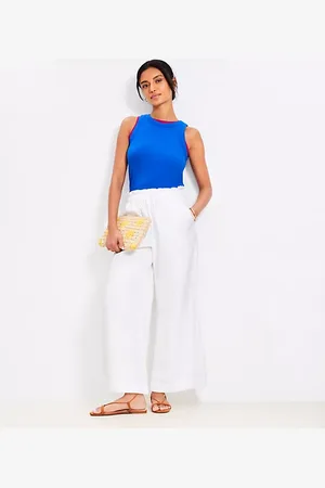 LOFT Petite Breezy Wide Leg Ankle Pants in Linen Cotton