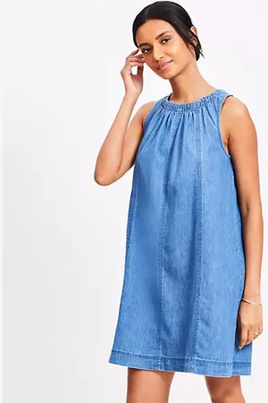 LOFT Petite Chambray Seamed Mini Dress