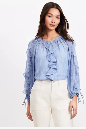 LOFT Striped Chiffon Ruffle Tie Cuff Blouse