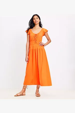 LOFT Petite Smocked Flutter Midi Dress