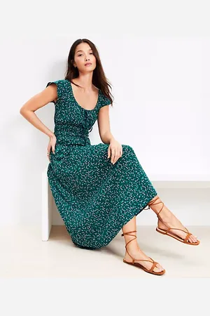 LOFT Floral Smocked Flutter Midi Dress