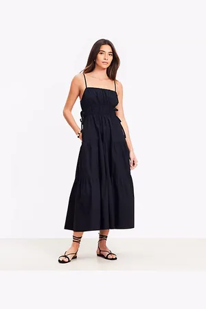 LOFT Petite Pleated Side Tie Strappy Midi Pocket Dress