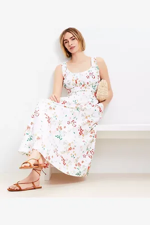 LOFT Petite Floral Poplin Smocked Maxi Pocket Dress