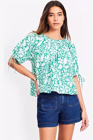 LOFT Floral Tie Cuff Blouse