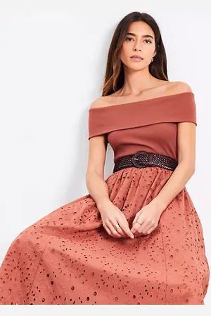 LOFT Petite Eyelet Off The Shoulder Midi Dress