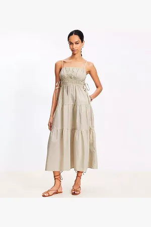 LOFT Petite Pleated Side Tie Strappy Midi Pocket Dress