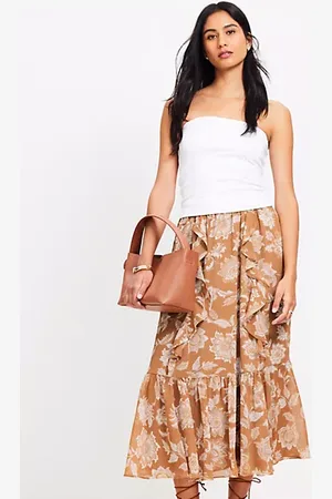 LOFT Floral Ruffle Midi Skirt