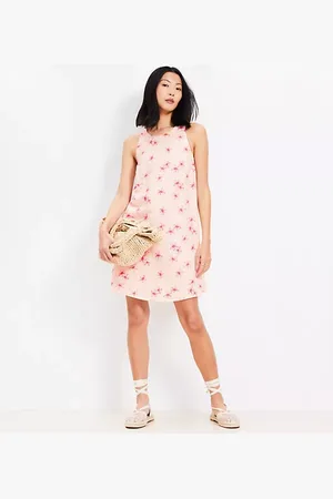 LOFT Petite Bloom Linen Blend Cutout Back Mini Pocket Dress
