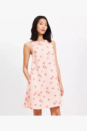LOFT Bloom Linen Blend Cutout Back Mini Pocket Dress