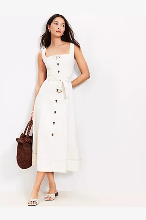 LOFT Petite Seamed Denim Button Midi Dress