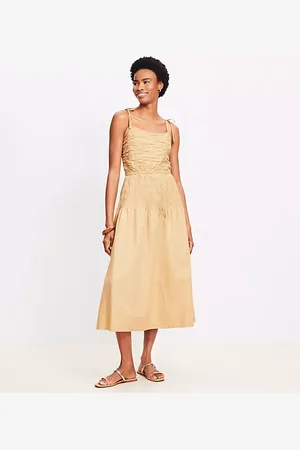 LOFT Petite Tie Strap Smocked Poplin Midi Dress