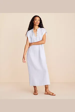 LOFT Lou & Grey Striped Triple Cloth Split Neck Maxi Dress
