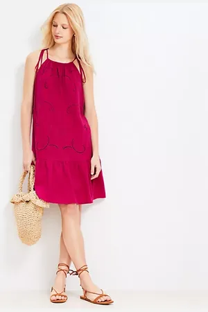 LOFT Petite Eyelet Linen Blend Mini Halter Dress