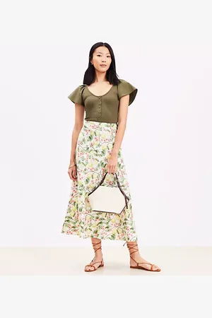 LOFT Blossom Linen Blend Midi Skirt