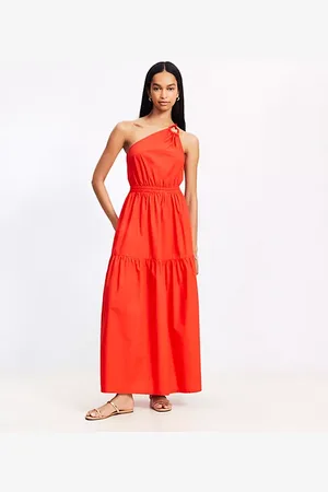 LOFT Beach Poplin One Shoulder Maxi Pocket Dress