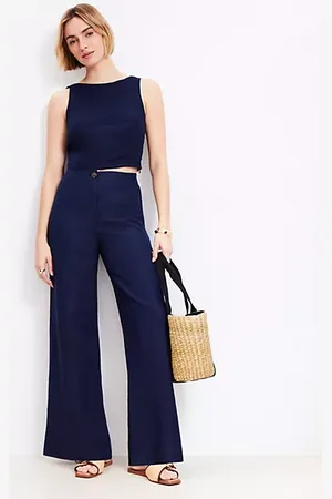 LOFT Linen Blend Pull On Wide Leg Pants