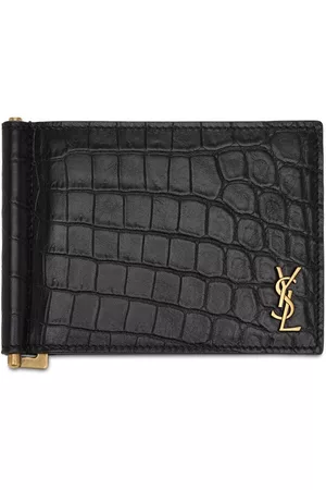 Saint Laurent Crocodile-Embossed Money Clip Wallet - Black for Men