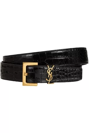 SAINT LAURENT Ysl Croc Embossed Leather Belt