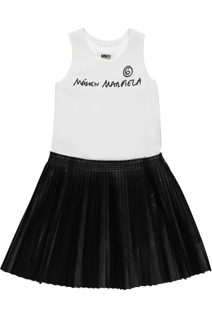 MM6 MAISON MARGIELA Girls Casual Dresses - Logo Jersey & Faux Leather Pleated Dress