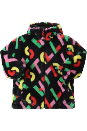 Stella McCartney Logo Print Hooded Faux Fur Coat