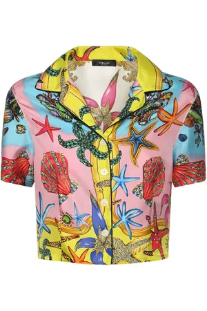 VERSACE Mer Print Silk Twill Crop Pajama Shirt
