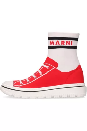 Marni Boys Sneakers - Logo Print High Top Knit Sock Sneakers
