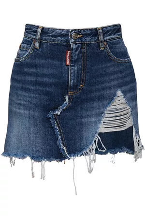 Dsquared2 Women Mini Skirts - Destroy D Cotton Denim Mini Skirt