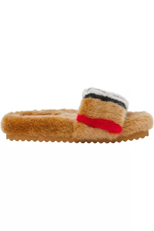 Burberry Icon Stripe Faux Fur Slide Sandals