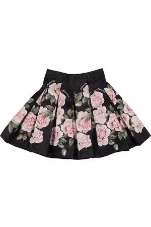 MONNALISA Rose Print Pleated Midi Skirt