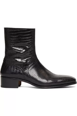 Tom Ford Croc Embossed Leather Ankle Boots