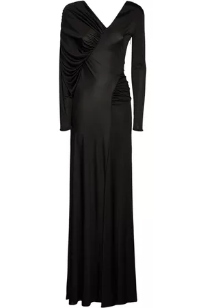 Saint Laurent Asymmetrical Shiny Jersey Long Dress
