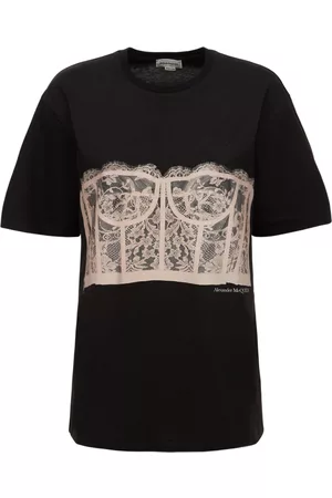 Alexander McQueen Lace Bustier Cotton Jersey T-shirt