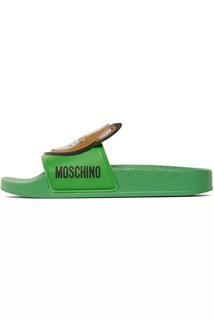 Moschino Girls Sandals - Logo Print Rubber Slide Sandals W/ Patch