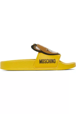 Moschino Logo Print Rubber Slide Sandals W/ Patch