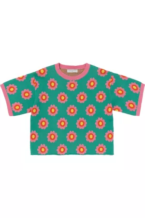 Stella McCartney Girls Tops - Flower Intarsia Organic Cotton Knit Top