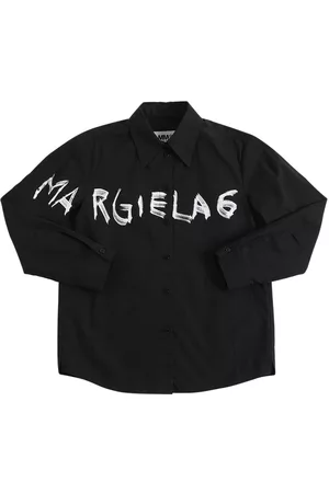 Maison Margiela Girls Shirts - Logo Print Cotton Poplin Shirt