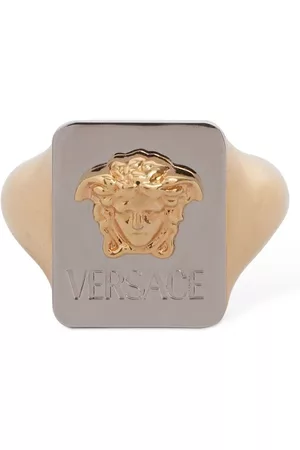 VERSACE Men Rings - Medusa & Logo Bicolor Signet Ring